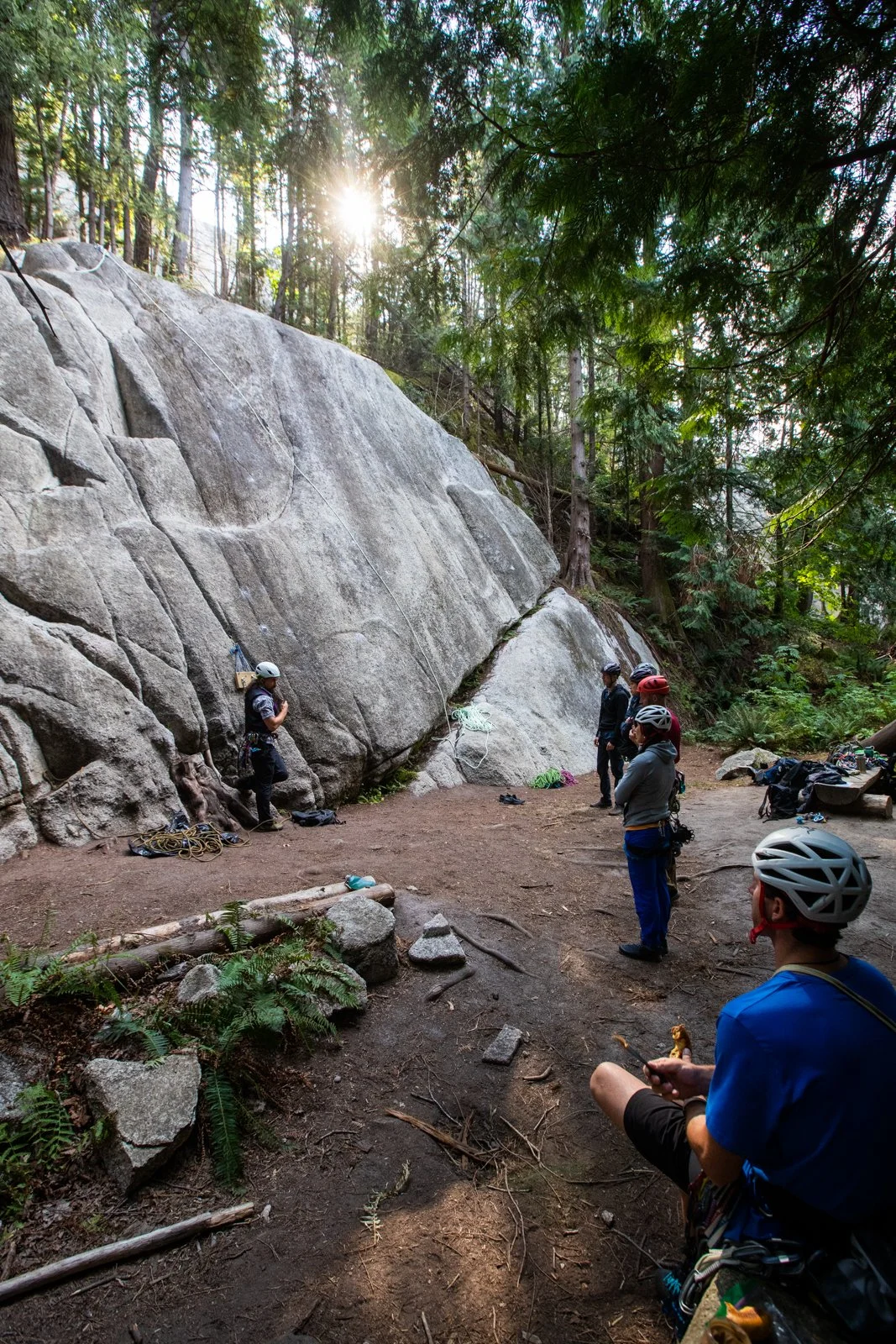 Arc'teryx Academy participants preparing gear at base camp