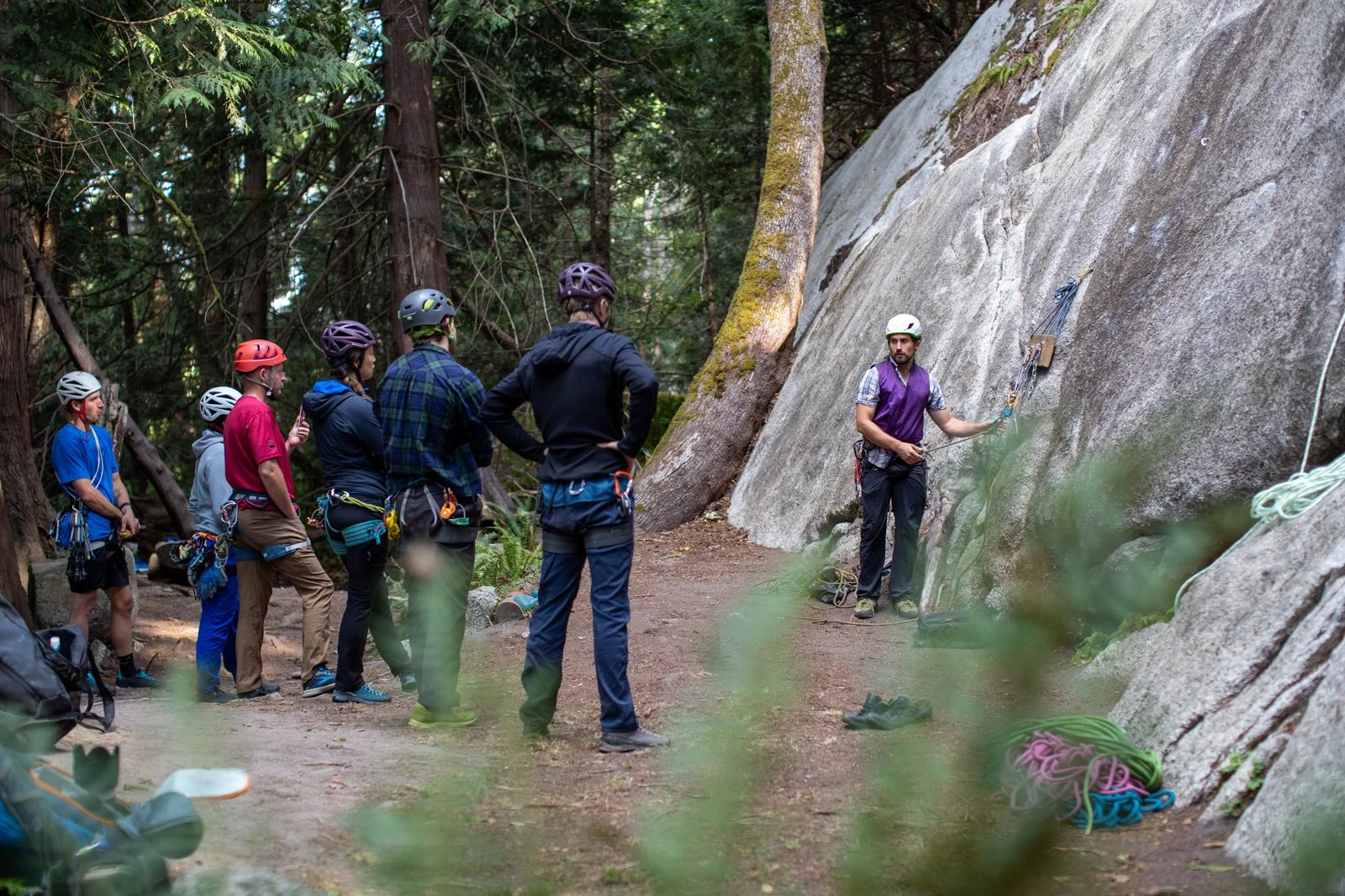 Aerial view of climbing route on Squamish Chief during academy