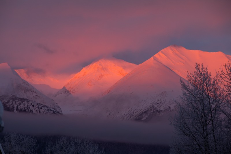 Alpenglow on Snowy Peaks &mdash; stock photo by Jeremy Allen