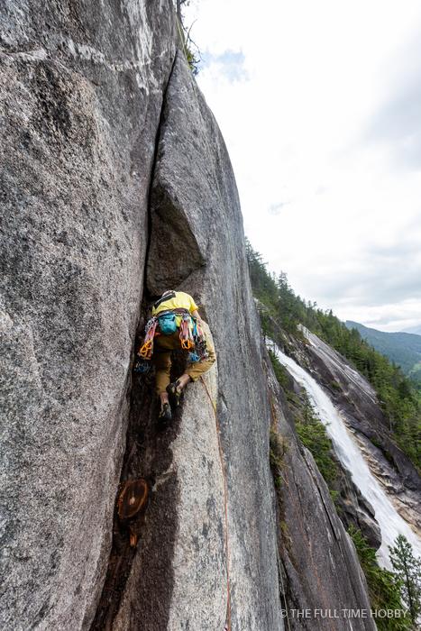 Climber in a Granite Corner, Zen Garden, near Shannon Falls, Squamish, BC