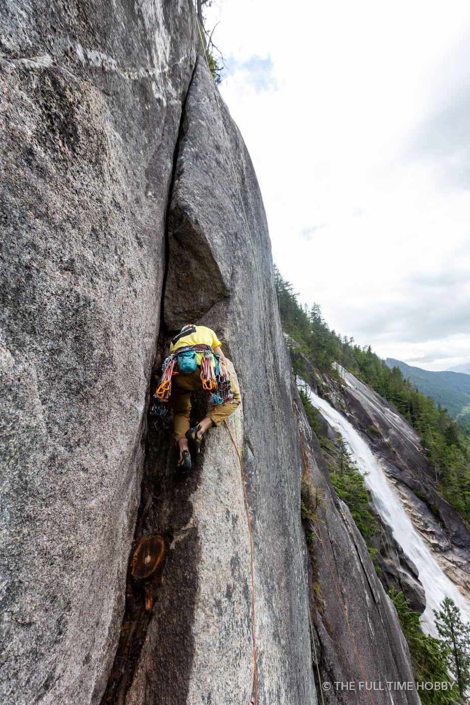 Climber in a Granite Corner, Zen Garden, near Shannon Falls, Squamish, BC