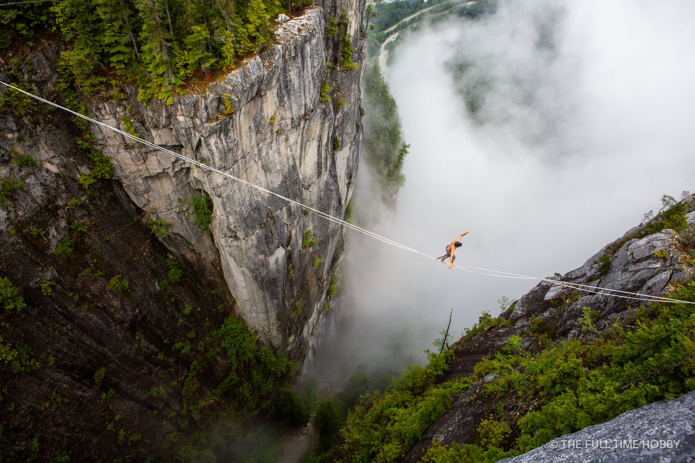 Highline in the Fog, Top of the Stawamus Chief, Squamish, BC