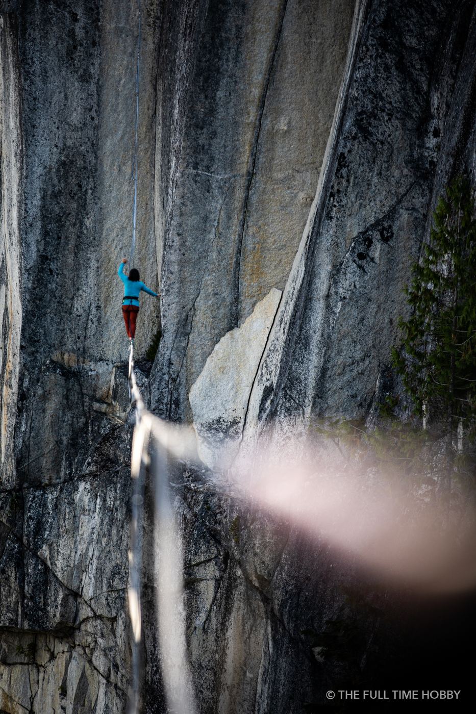 Ice Climber on a Frozen Fall, Top of the Stawamus Chief, Squamish, BC