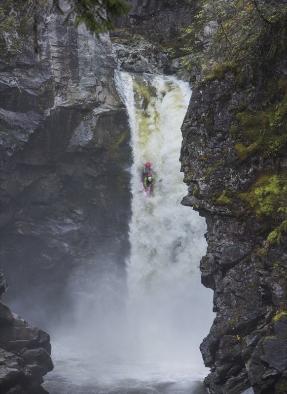 Kayaker Running Mamquam Falls &mdash; stock photo by Jeremy Allen