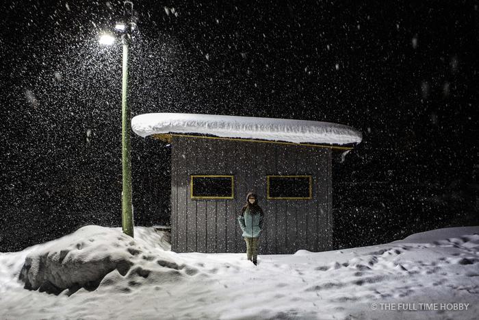 Night Snowfall at the Hut, Kicking Horse Mountain Resort, Golden, BC