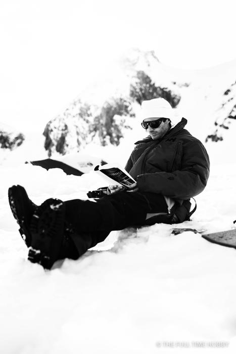 Reading at Camp in Black & White, Alaska