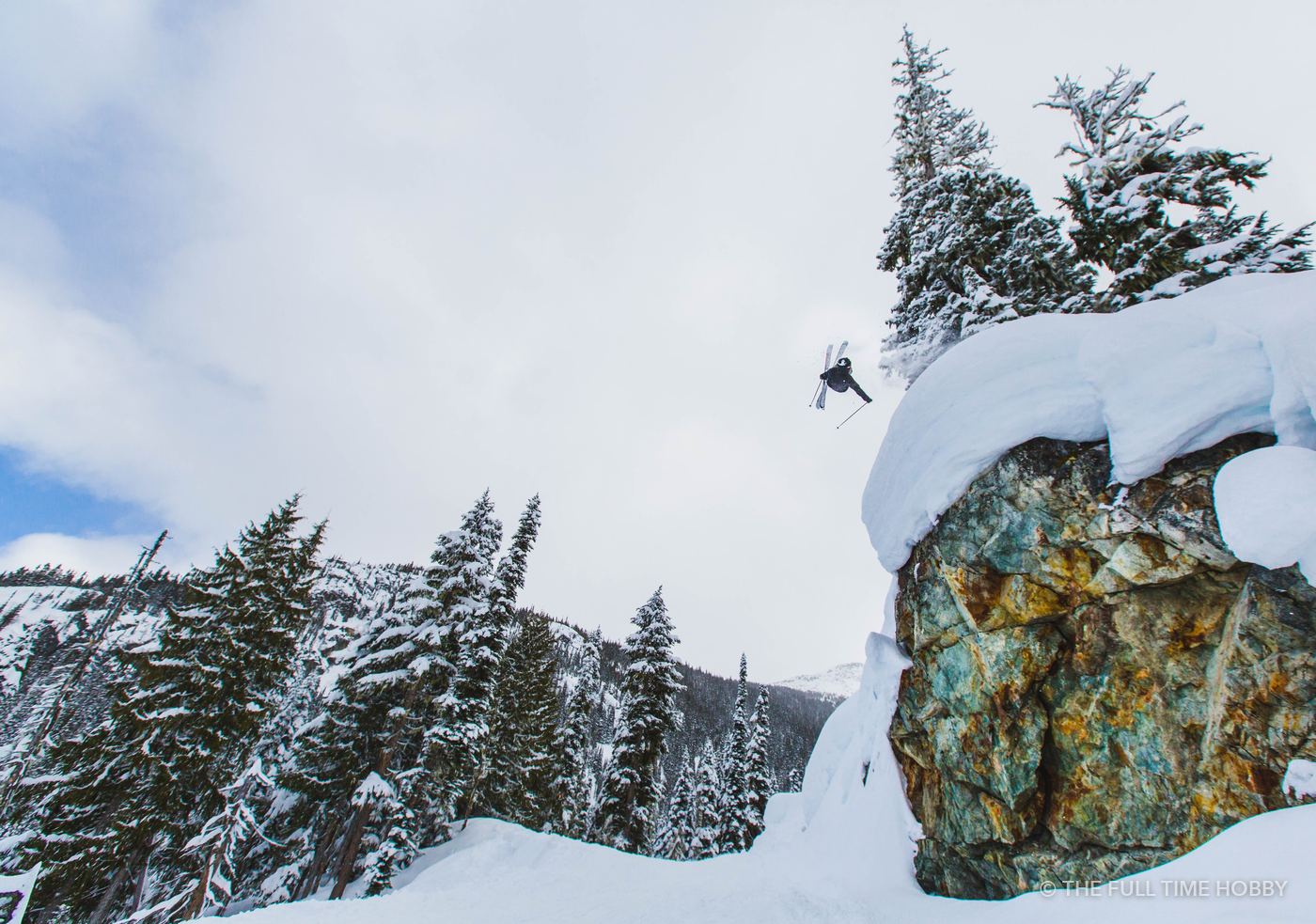 Skier Cliff Drop, Crystal Road gap, Blackcomb Mountain, Whistler, BC