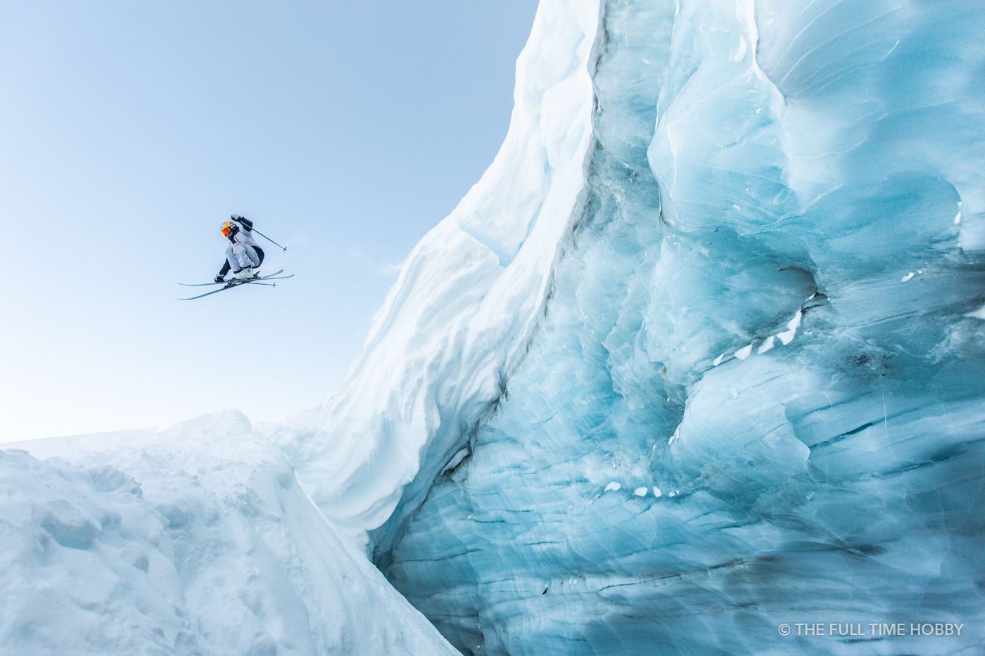 Skier in a Glacier Ice Cave, Blackcomb Glacier, Whistler, BC
