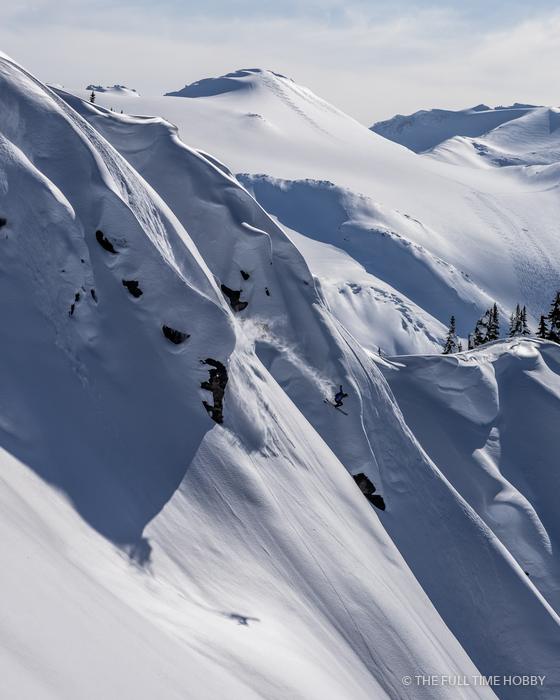 Skier on Steep Spines, Mike Wiegele Helicopter Skiing, Blue River, BC