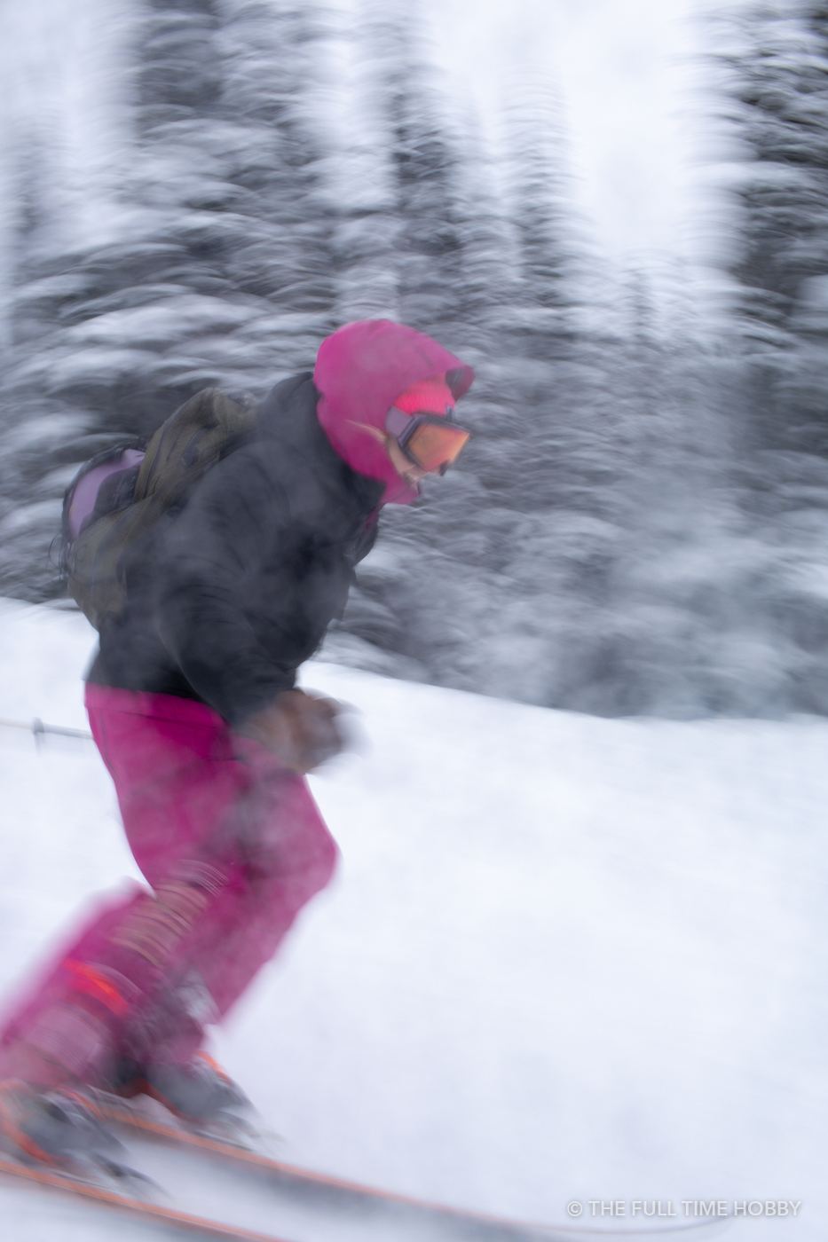 Skiing in Pink, Whistler, BC