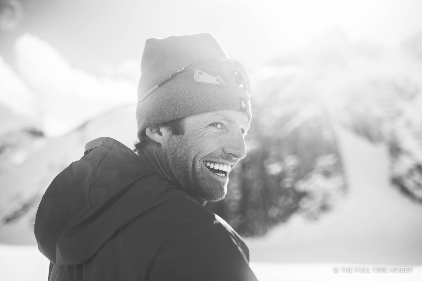 Smiling Skier in Black & White, Alaska