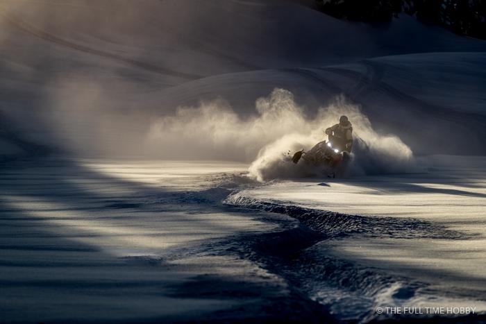 Snowmobile Spray at Dusk, Whistler area, BC