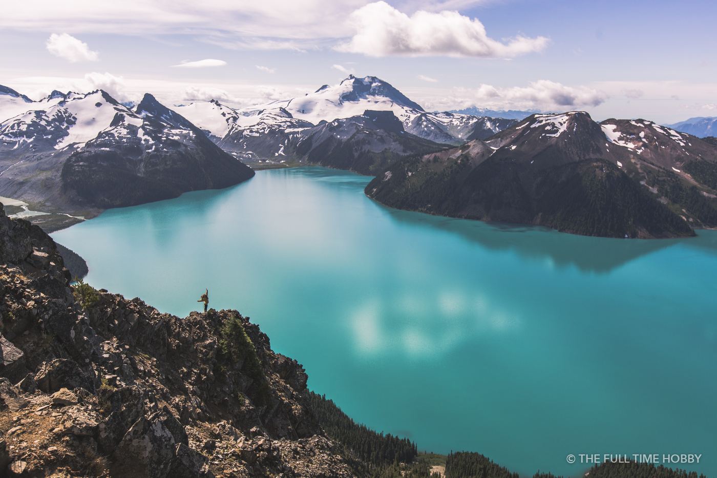 Turquoise glacial water of Garibaldi Lake in the Sea to Sky corridor